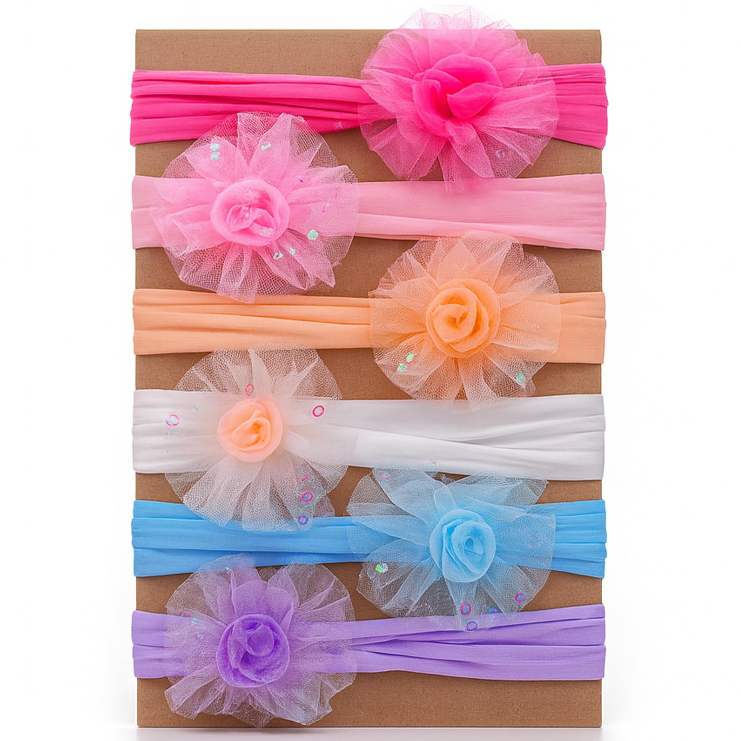 SYGA 6 Pcs Baby Headband Set for Girls–Soft Stretchy Hair Bands with Tulle Rose Flower Design, Newborn Infant Toddler Hair Accessories for 0-3 Year (Design-4)-image-28