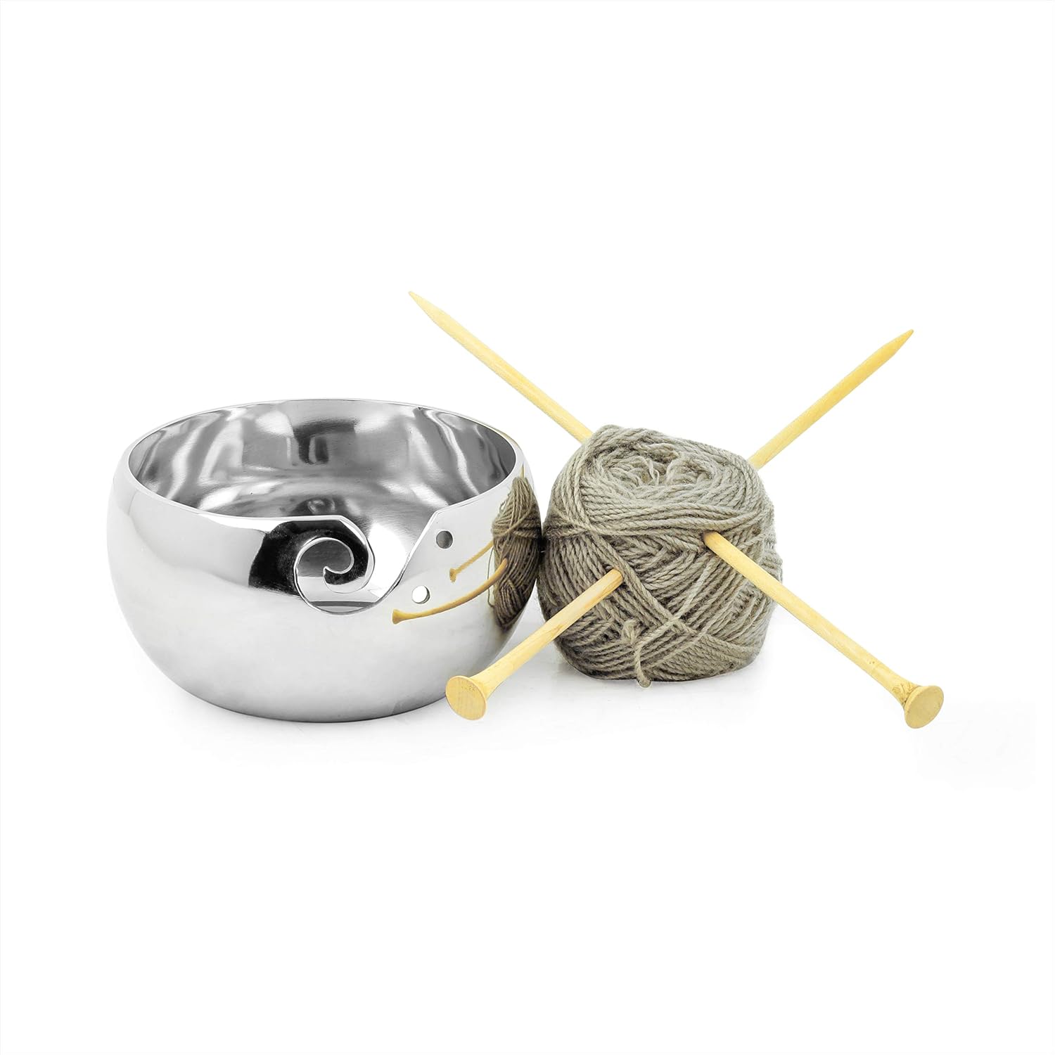 Opulent Silversmith Unbreakable Aluminum Metal Yarn Storage Bowl Nickel Plated For Skeins Hanks & Balls | Knitting & Crochet Notions | Nagina International (Large, Aluminum)