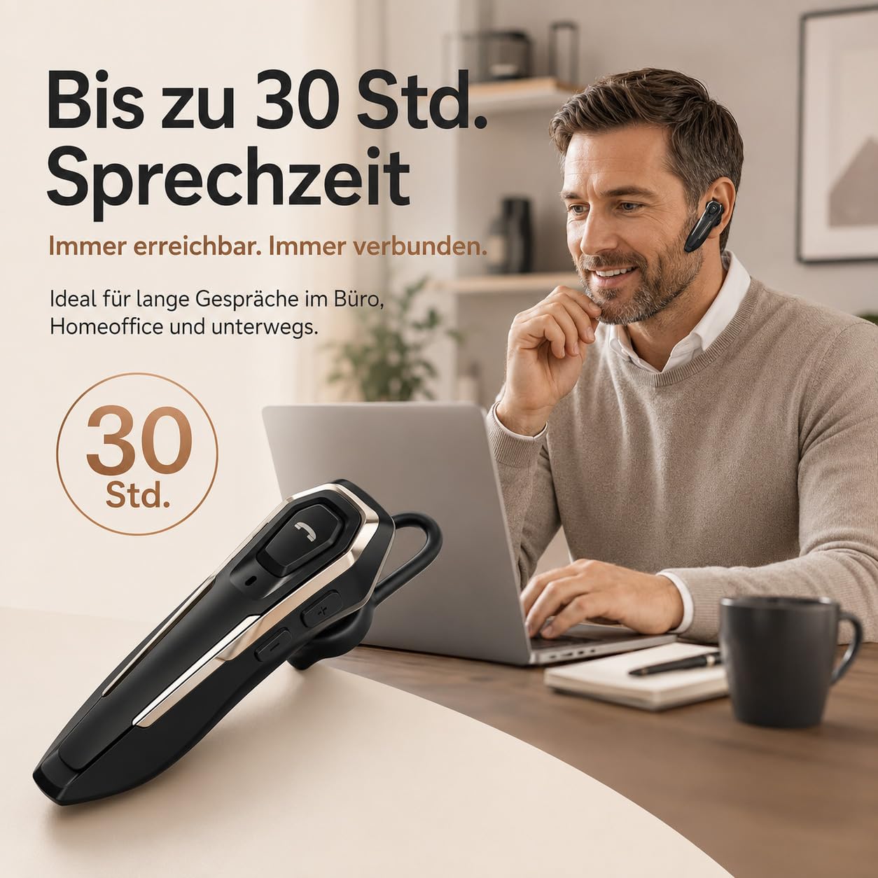 Micool Auricolare Singolo Bluetooth 5.0, con cancellazione del rumore, Auricolari Bluetooth mono vivavoce 30 ore di conversazione, Cuffie wireless Bluetooth per camionisti/magazzini