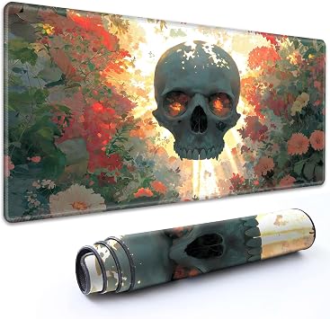 MTG Playmat 27.5" x 15.74" with High Elastic Rubber Base Non-Slip Rubber HD Fade-Resistant Printing Durable TCG Gaming for Card Games Desk Mat & Mouse Pad, Gothic Floral Skull