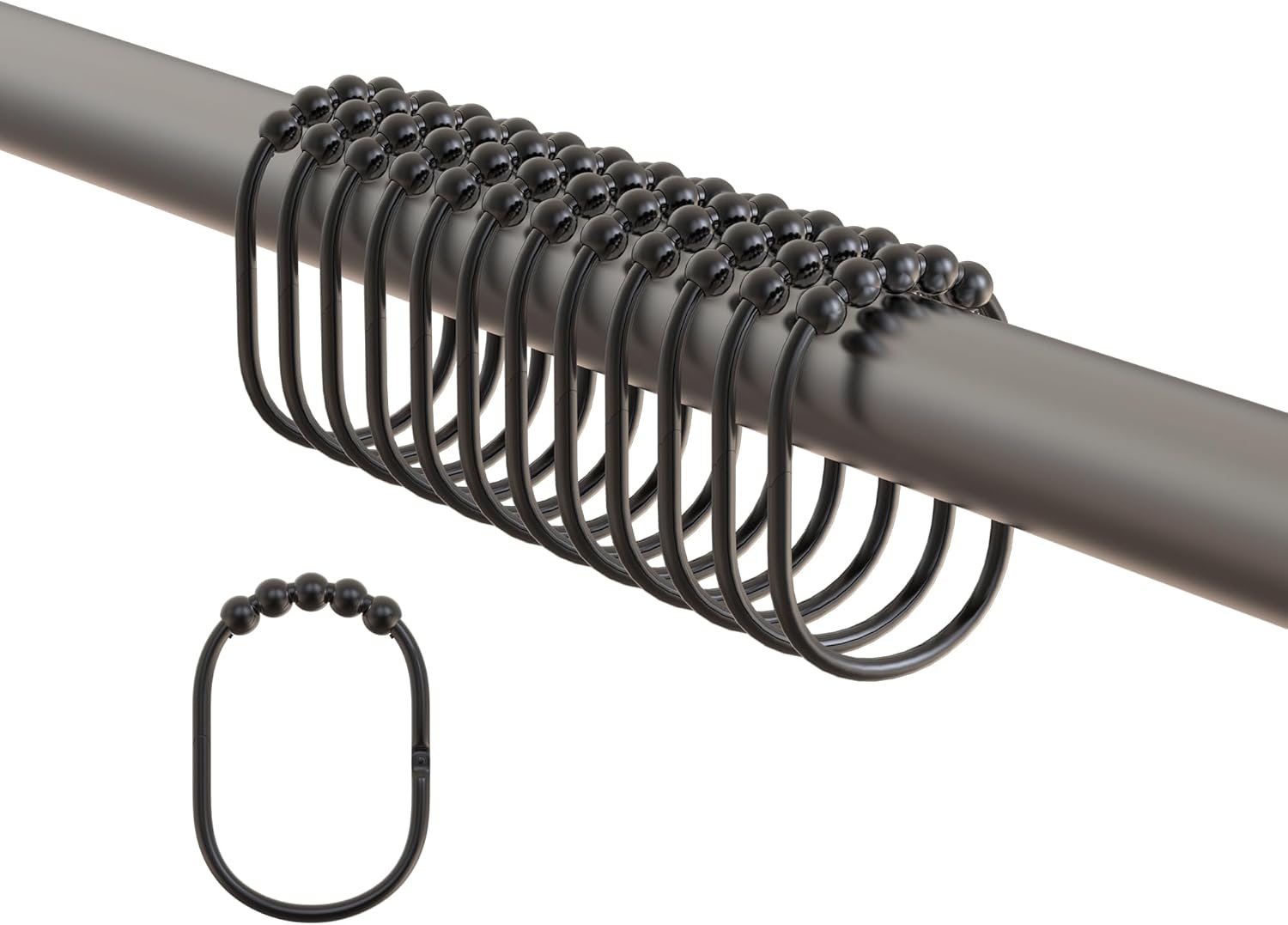 Color Up Premium Wide Shower Curtain Rings - Stainless Steel Black Finish - Easy Glide Shower Hooks - Set of 12 Rust-Resistant Rings