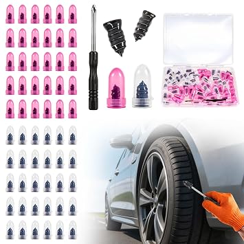61 PCS Tire Repair Rubber Nail, Vacuum Tire Repair Kits Spiral Rubber Nails, Tire Screw Plug Fast Tool Self Service Tire Repair Nail for car, Motorcycle, Truck, Tractor Tire Puncture Repair | tire repair plugs kit for car, motorcycle, truck, tractor No glue needed spiral rubber nails for permanent puncture repair