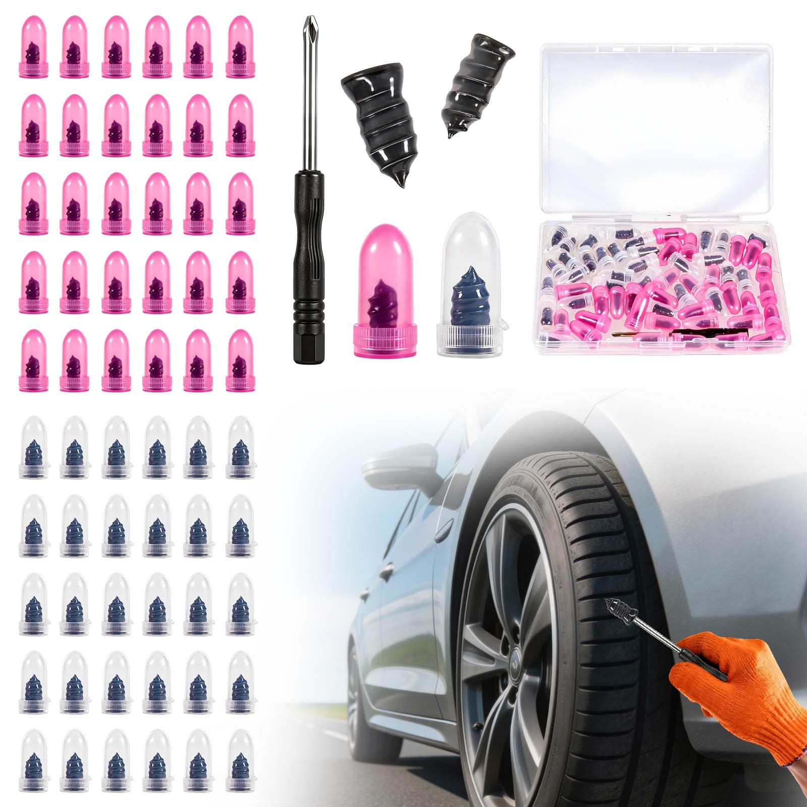 61pcs Tire Repair Rubber Nail Kit