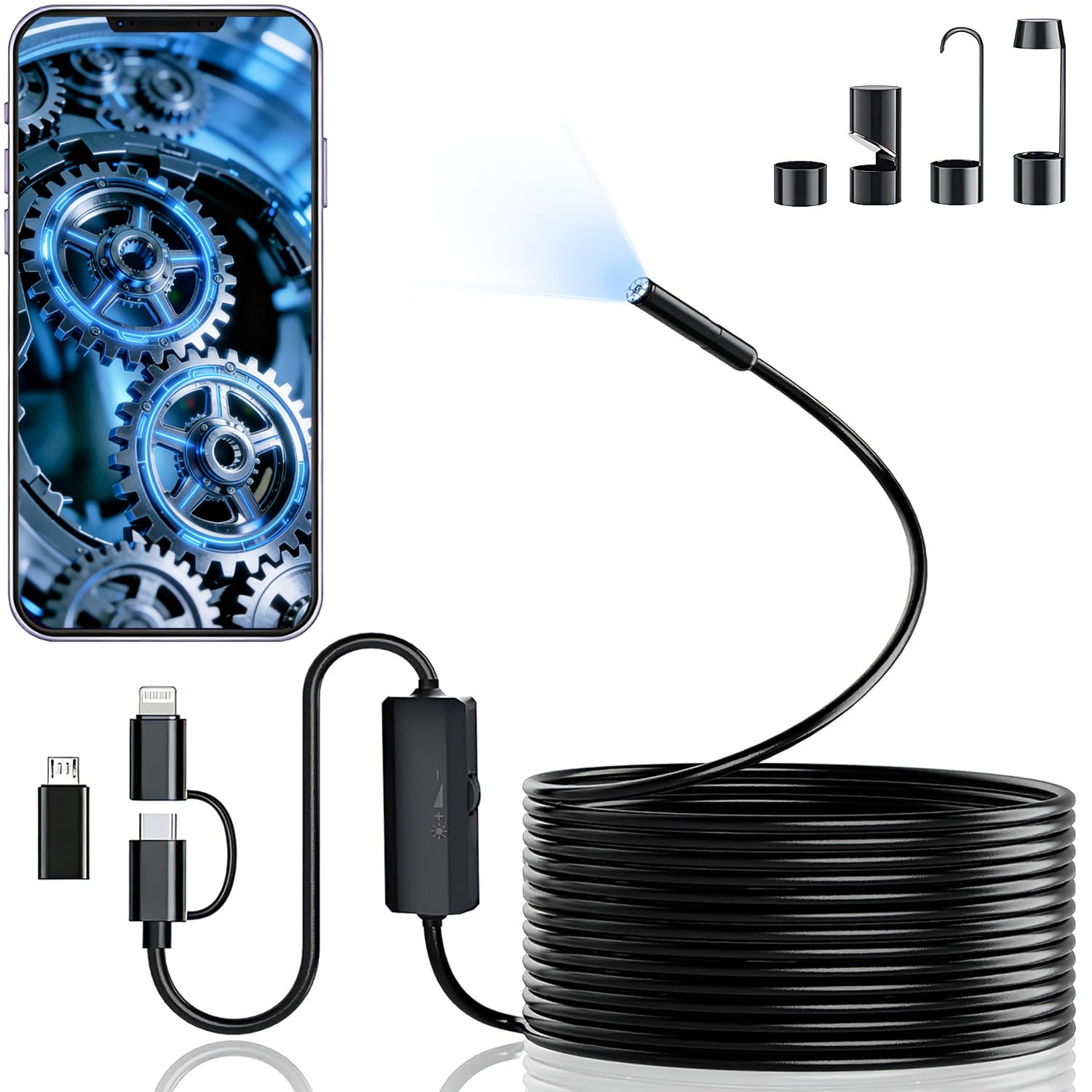 Caméra endoscope HD Type-C compatible iPhone et Samsung avec câble semi-rigide 5m IP67 - 8