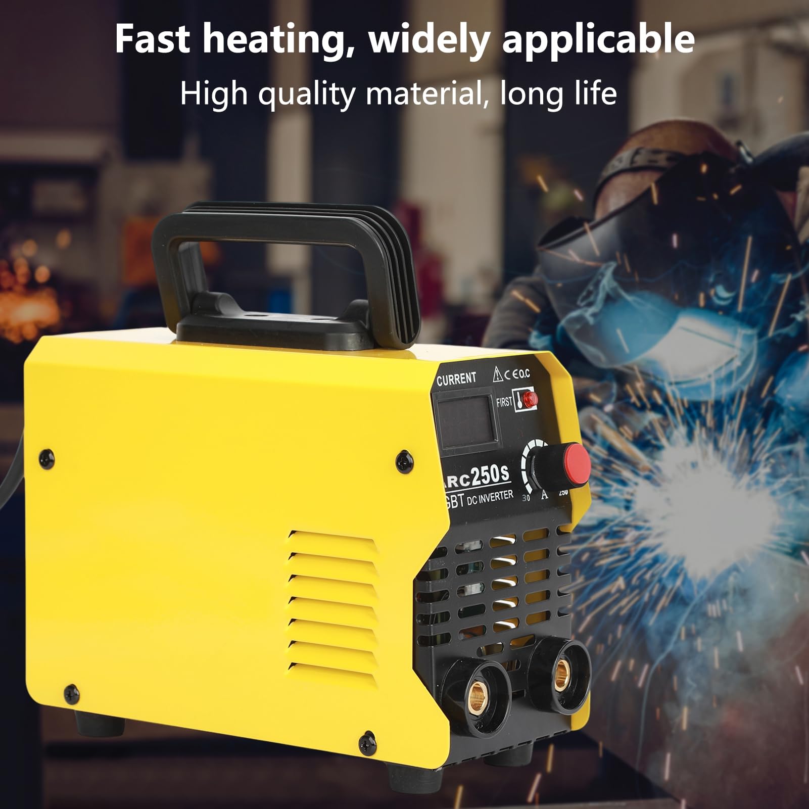 Máquina de soldadura eléctrica inversor de doble tensión ARC250, mini soldador con pantalla digital, máquina de soldadura doméstica 220 V para metal, automóvil, fontanería, soldador portátil amarillo