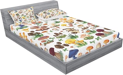 Miniatura 78 de Ambesonne - Juego de sábanas bajeras y fundas de almohada, diseño clásico botánico, plantas de jardín vintage, juego de 3 piezas con estampado