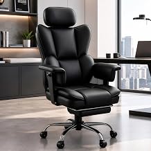 Big and Tall Office Chair, Heavy Duty Executive Office Desk Chair with Adjustable Armrests and Foot Rest, Leather Computer Gaming Chair for Home Office