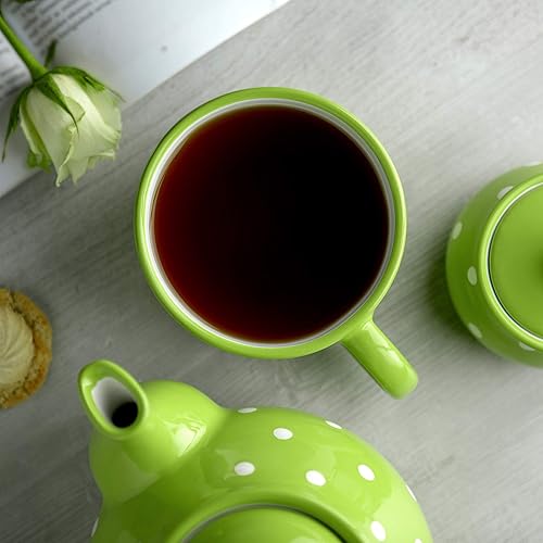 Miniatura 3 de City to Cottage Taza de cerámica hecha a mano, diseño de lunares verde lima y blanco, extra grande de 17.5 onzas, capuchino de cerámica, café, té,
