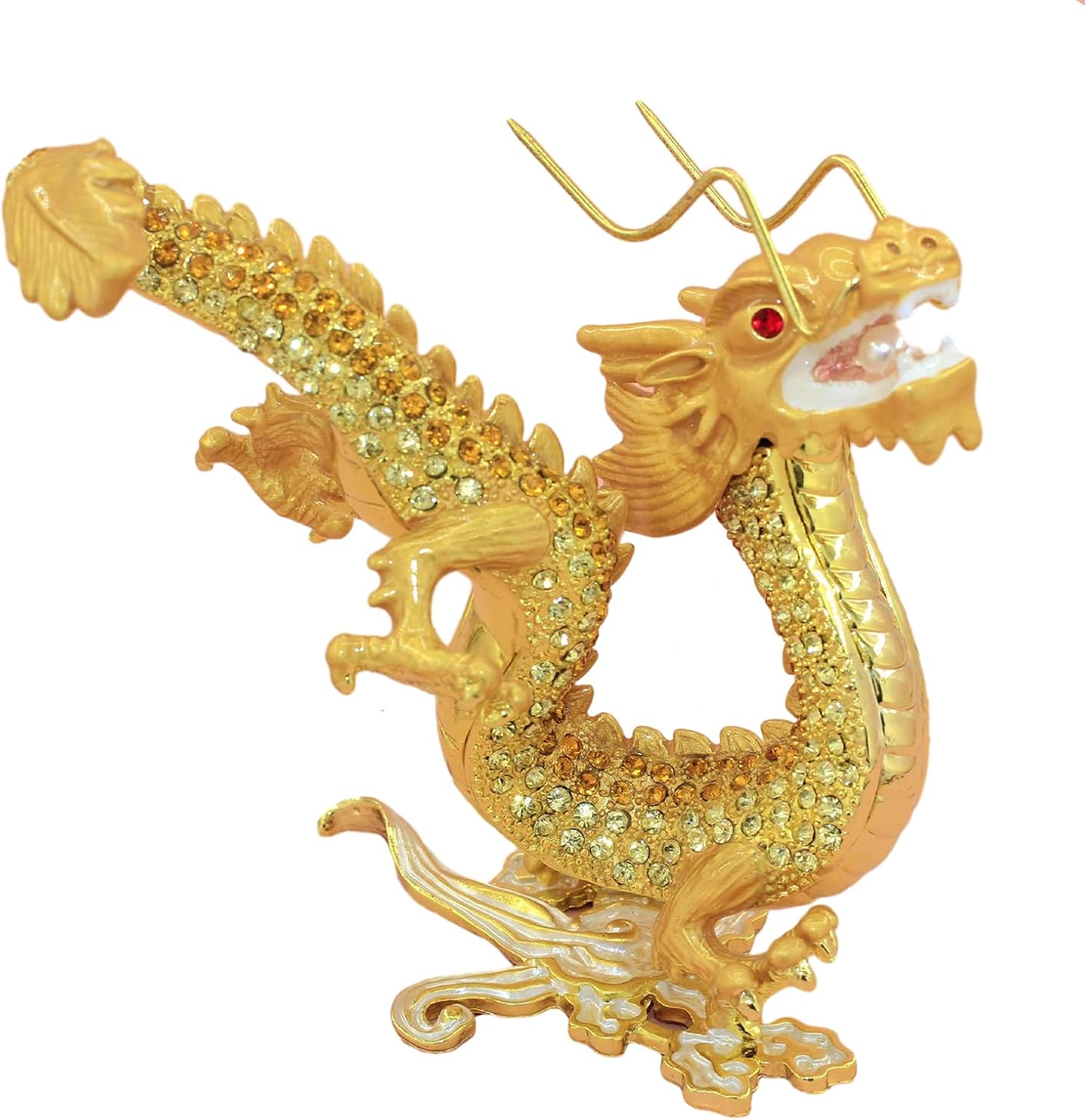 RAKKYO Feng Shui Dragon Statue Zinc Alloy Diamond Setting