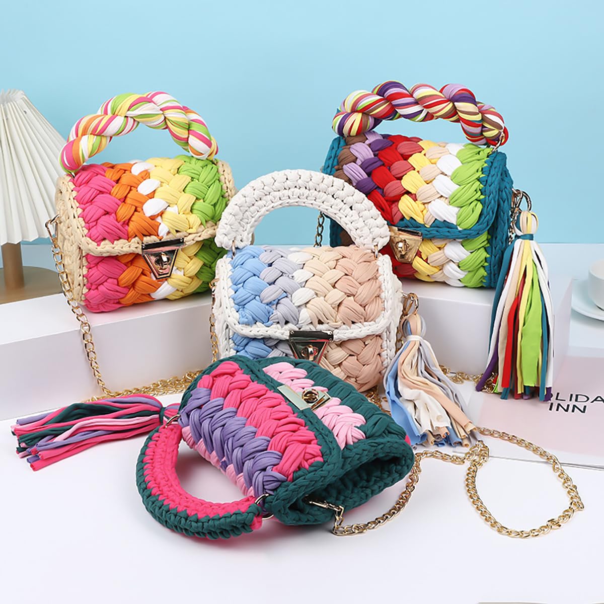 Bolso de mano para mujer, tejido a mano, de ganchillo, bolso de hombro cruzado de ganchillo para bricolaje, bolso de mano tejido de punto, bolso de noche