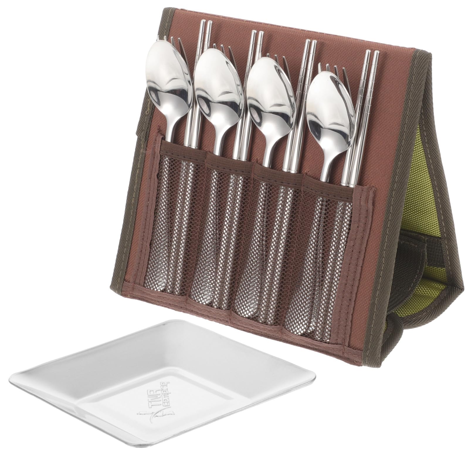DOITOOL Campingbesteck Set aus Rostfreiem Edelstahl mit Löffel Gabel Essstäbchen und Teller Leichtes Picknickgeschirr für Unterwegs mit Praktischem Aufbewahrungsbeutel für Zufällige Farbe