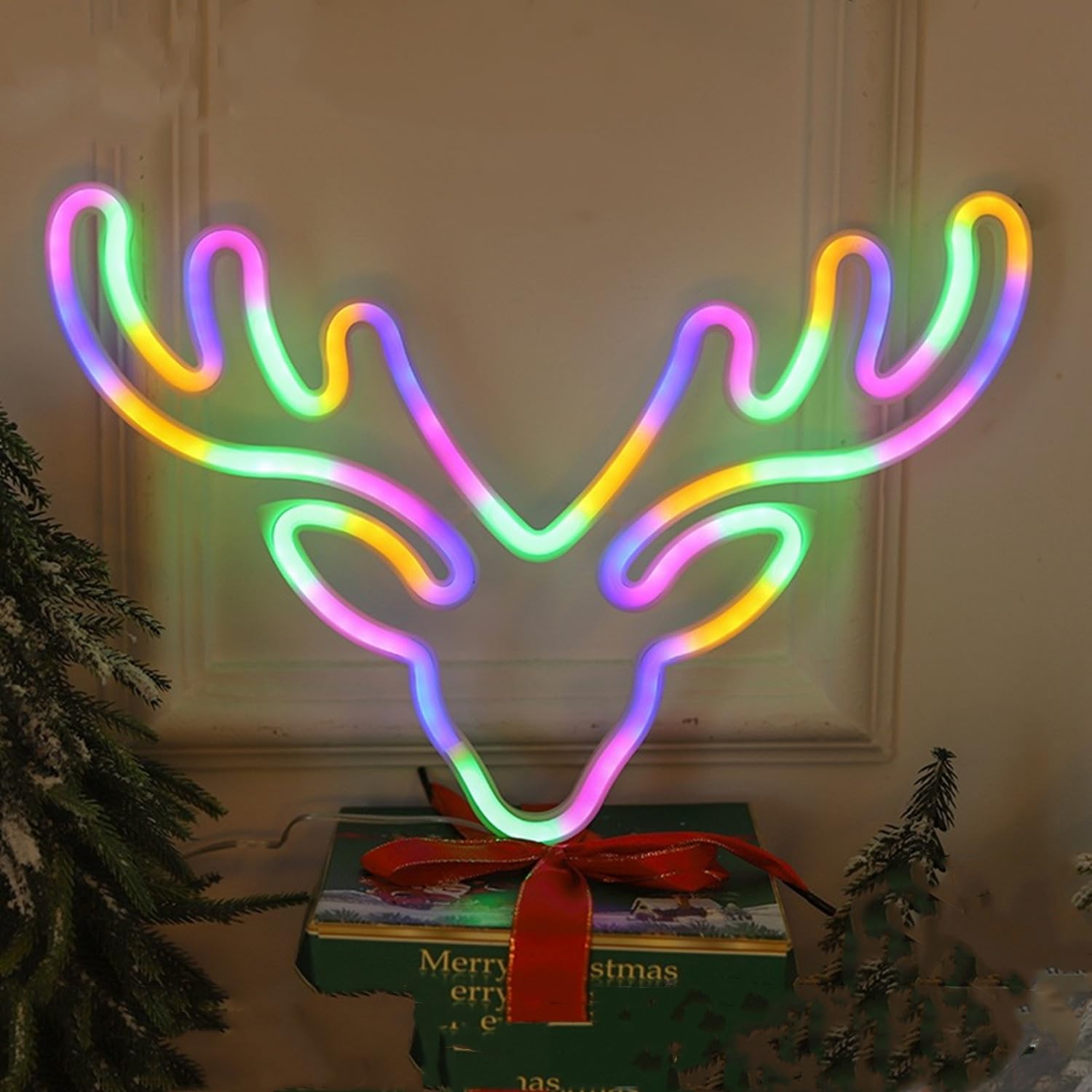 HFHungkeong Christmas LED Elk Head Neon Light Sign Handmade Lamp for Wall Room Party Home Bar Art Christmas Bedroom Table Wedding Party Desktop Decoration Teen Kids Birthday USB Powered — image 1