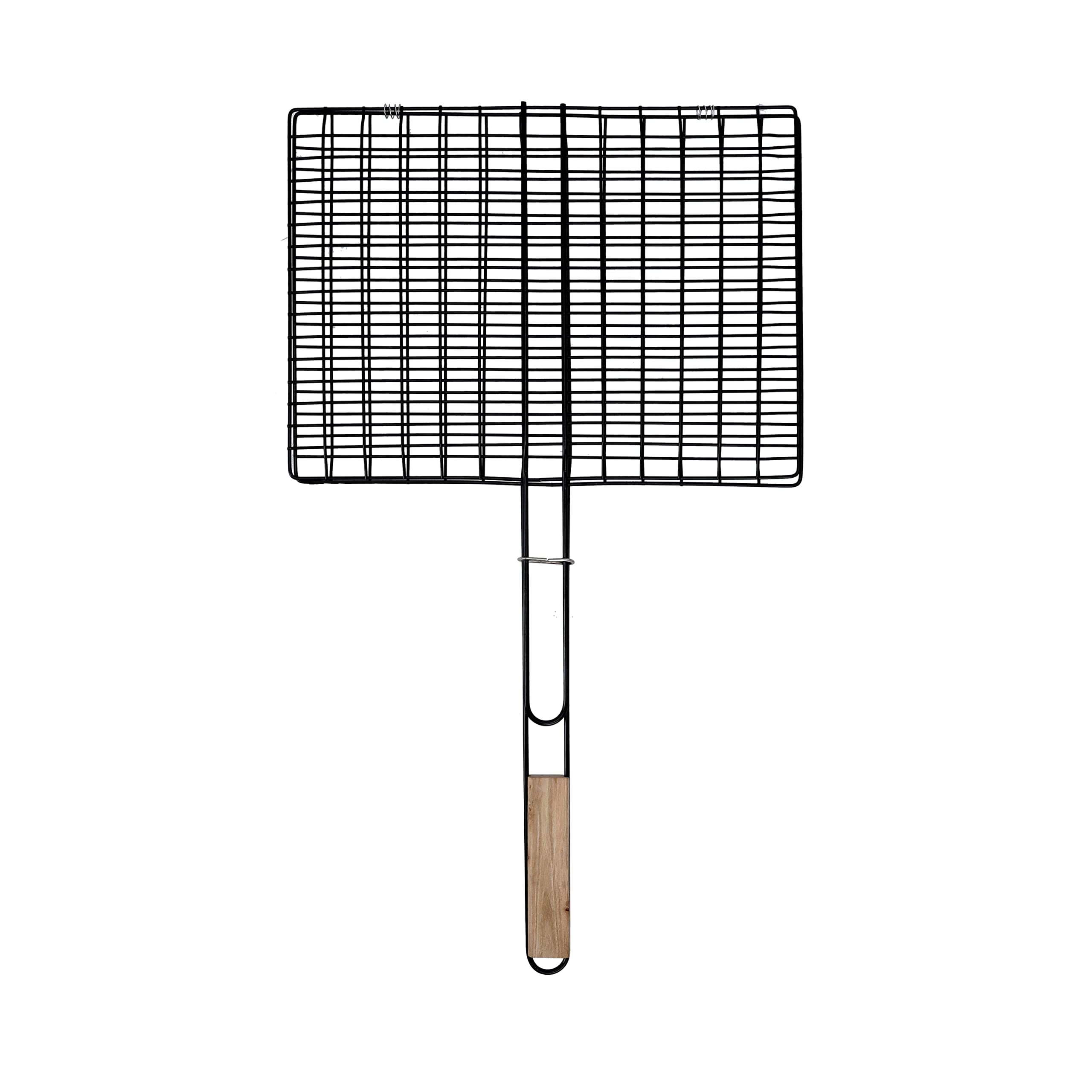 Royalford Barbeque Grill Chromium Plated Iron With Handle, Rf10381 - Folding Portable Bbq Grill Basket For Fish, Vegetables, Shrimp | Strong Extra | Thick Heavy Grill | Wooden Handle