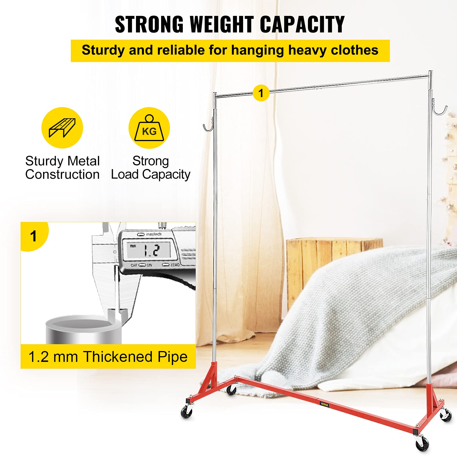 VEVOR Cavalletto Portatubi Capacità di Carico max. 1134kg Supporto a Rulli Pieghevole Altezza Regolabile 700-1320 mm in Acciaio 45# con Base Stabile per Accogliere Tubi Pannelli Diametro Fino a 305mm