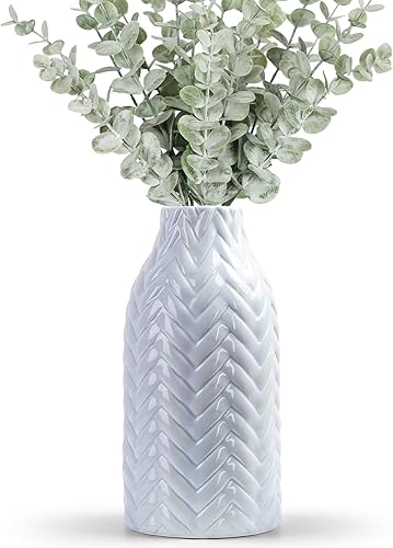 Miniatura 8 de Kint - Floreros de cerámica para ramo de hierba de pampas, 8 pulgadas de alto, bonito jarrón decorativo bohemio blanco para centros de mesa, estante