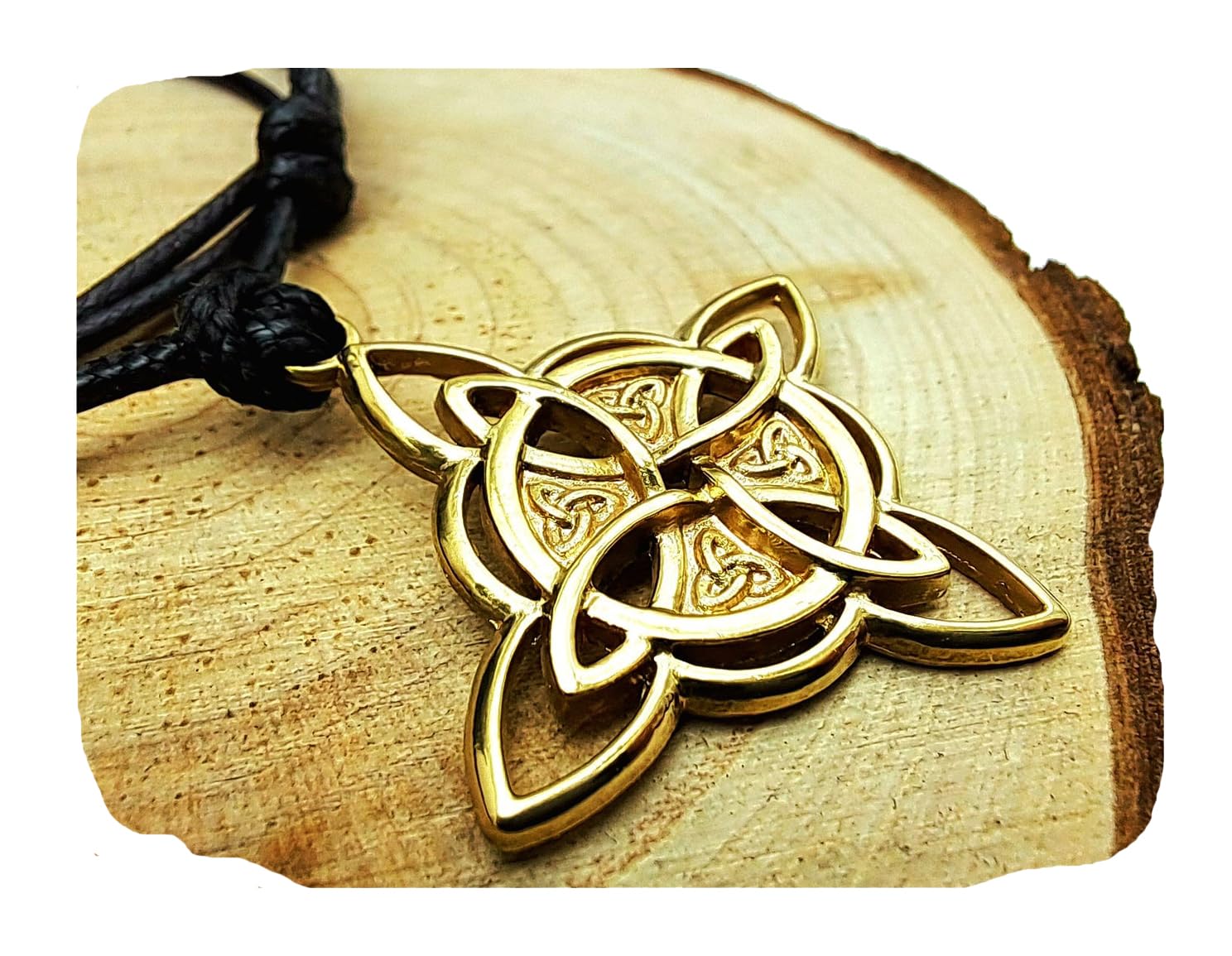 Collar Nudo de Bruja Plata de ley - colgantes nudo de bruja - amuleto protector nudo de brujas - Grande 30 mm- pequeño 25 mm - Incluye Cordón Negro con Nudos Corredizos