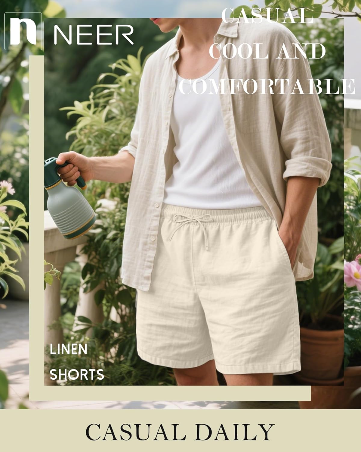 Neer 2 Pack Men's Linen Shorts Cotton L-5XL Big and Tall Regular Casual Lightweight Drawstring Summer Shorts with Pockets(Light Gray, Apricot,Large) - Image 5