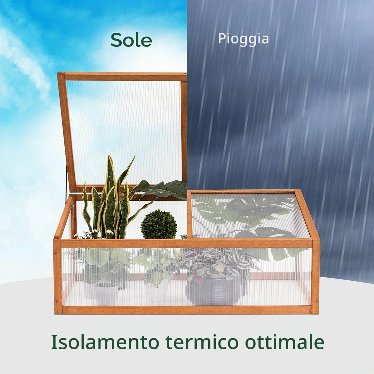 MCombo 0698 - Fioriera con copertura per piante giovani 0698, in legno e policarbonato