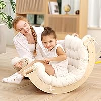 Ymonlia 2-in-1 Montessori Rainbow Wooden Climbing Arch Rocker with Cushion for Toddlers 6M-6Y