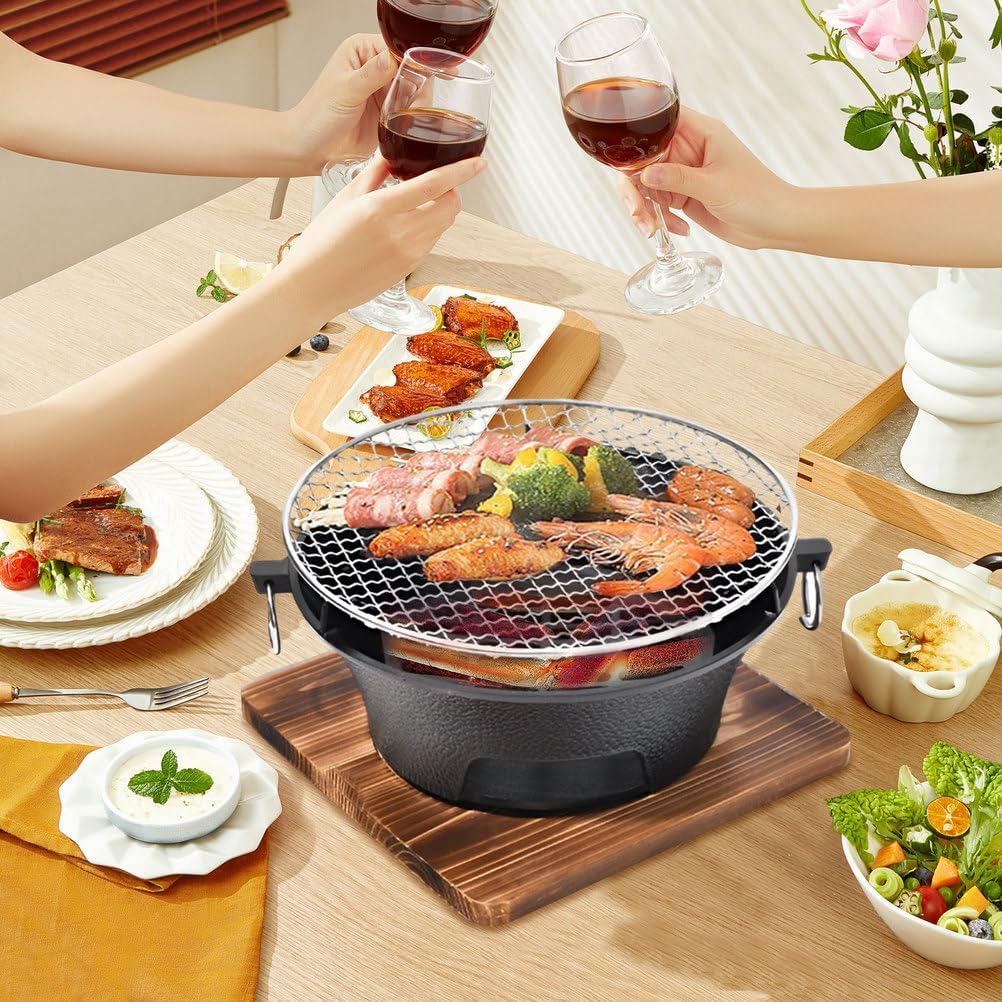 AIZYR Small Charcoal Grill Korean BBQ Grill, Portable Camping Charcoal Stove Easy to Assemble for Outdoor Picnics Backyard Beach,28cm