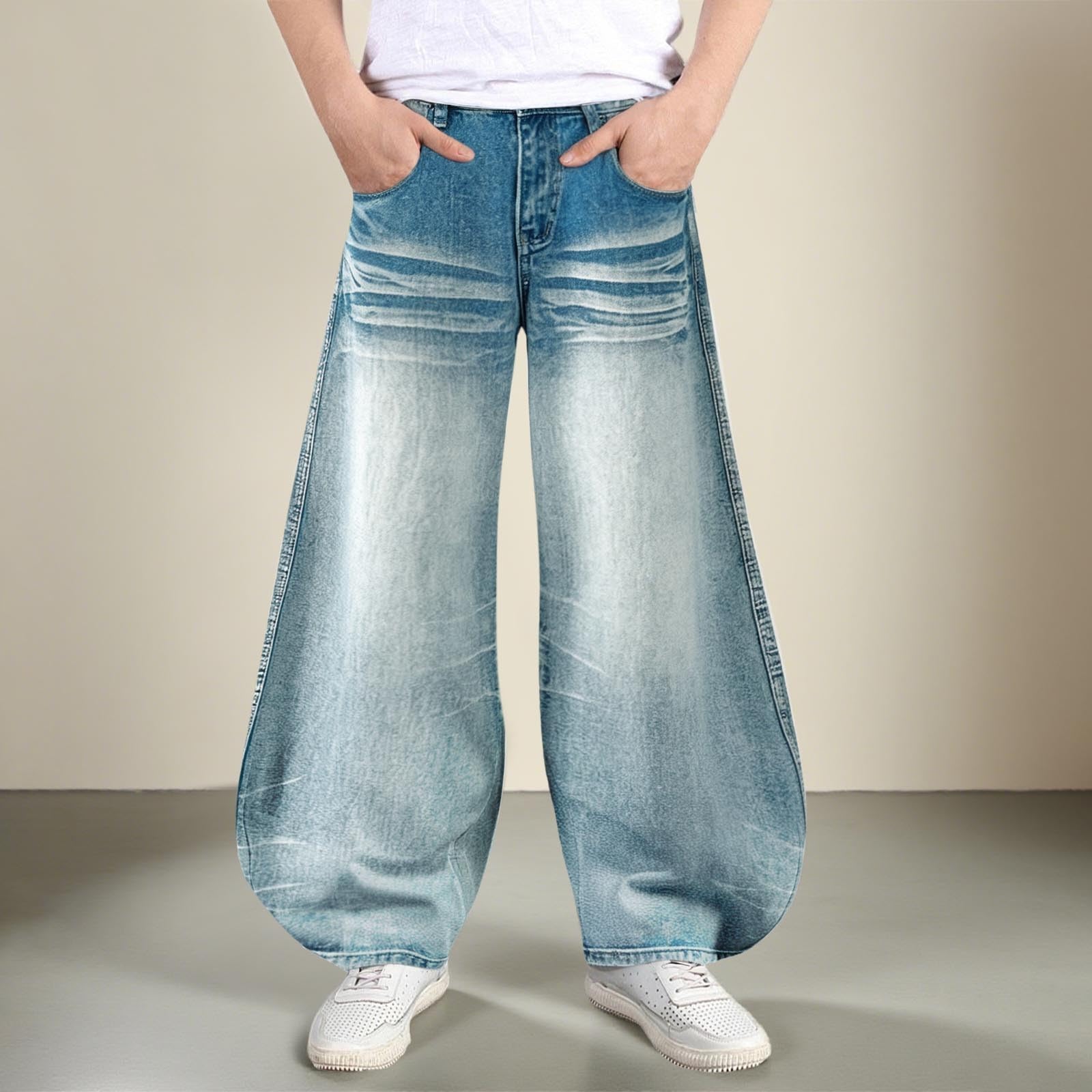 Baggy Jeans Uomo Pantaloni Flared Larghi Salopette Y2K Moto Cargo Loose Jins Slim Invernali Strappati Fit Elefante Bootcut Balloon