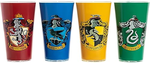 Paladone Harry Potter Hogwarts House Crest - Juego de 4 vasos para beber, producto oficial
