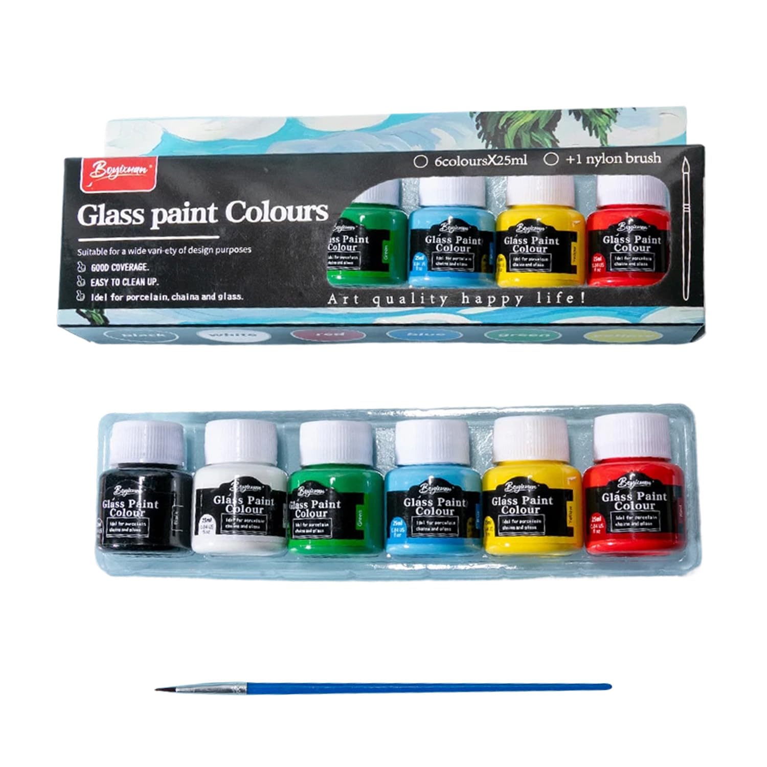 Glass Paints for Glass Painting, 6 Colours Glass Painting Kit with