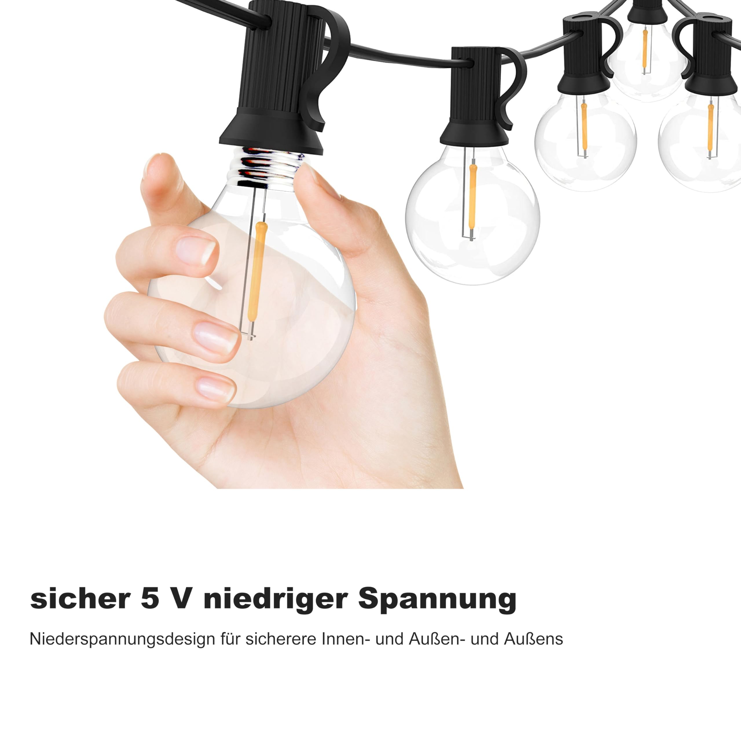 15M USB LED Lichterkette Outdoor, 5V G40 Bruchsichere Kunststoff Glühbirnen, Wasserdicht IP44 Patio Fairy Lichterkette für Garten, Hochzeit, Camping & Party Dekoration