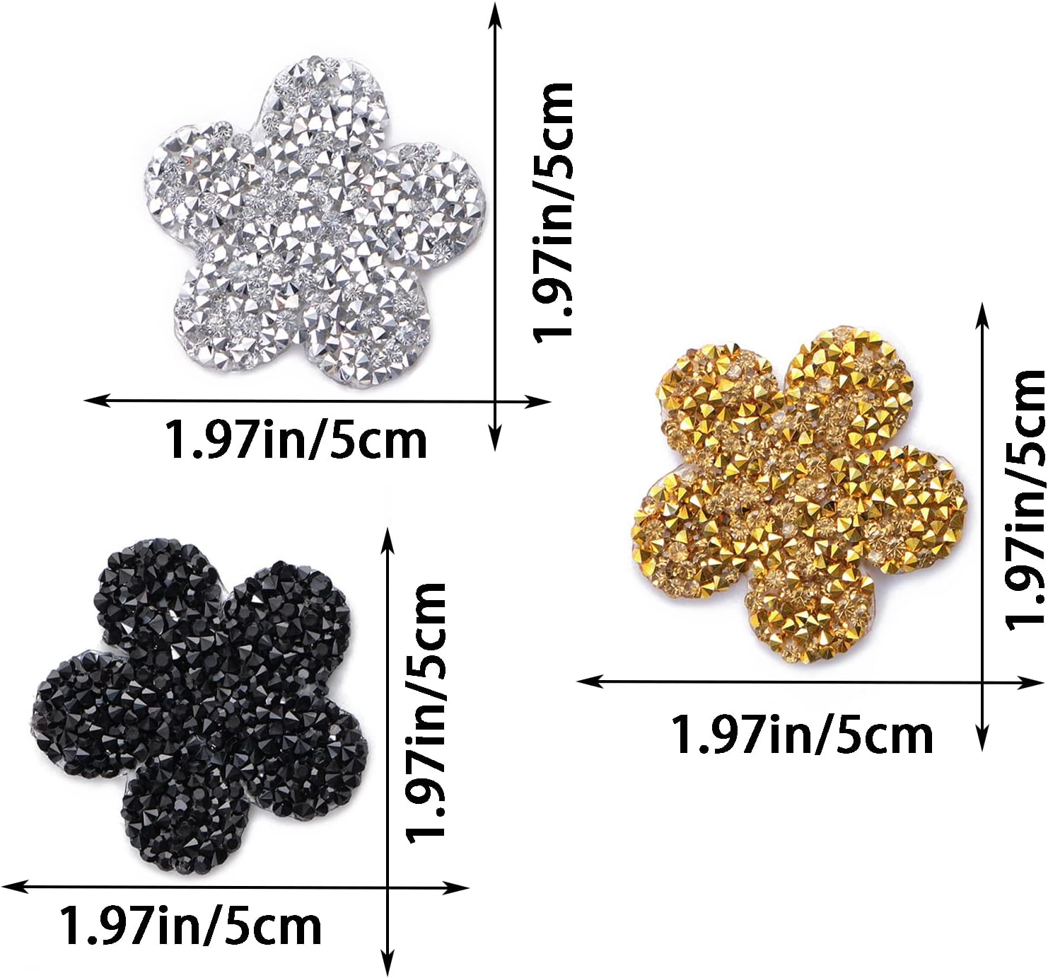 6Pcs Flower Iron on Patches Rhinestone Applique Sew on Patch Bling Glitter Crystal Clothes Repair for Clothing Jacket Jeans T-Shirt Shoes Bag Hat DIY Craft Decorations(Gold)
