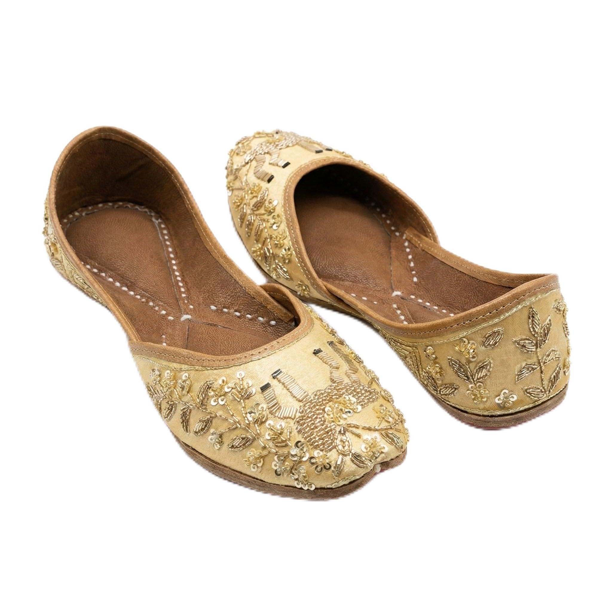vesora Serah Gold Deer Embroidered Punjabi Jutti for Women | Handcrafted with Gold Sequin Motif Work | Model C6-picture-10