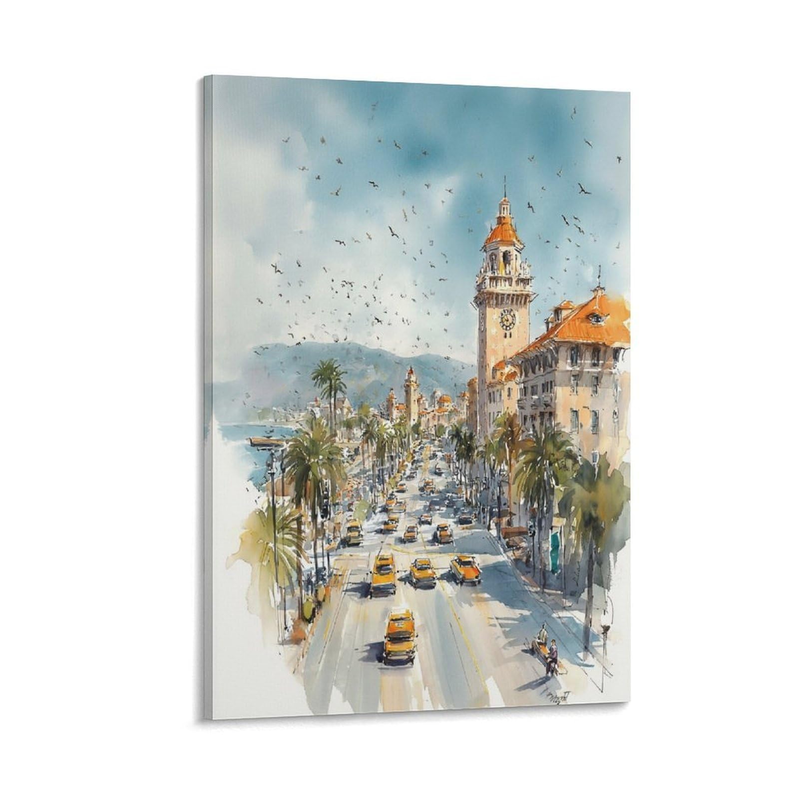 LCYNNH San Diego Watercolor La Jolla Retro 20x30inch(50x75cm) Vintage Travel Poster Watercolor Canvas Art