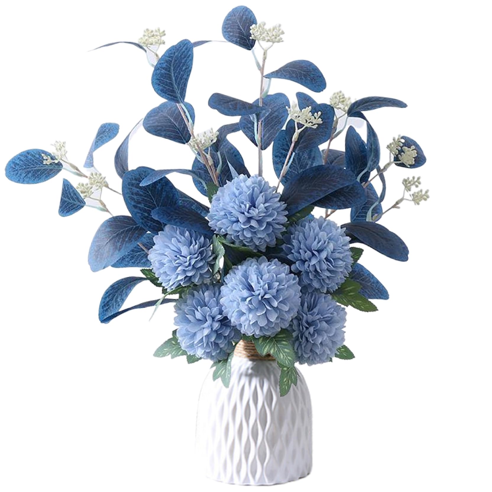 Faroby Hydrangea Artificial Flowers 18.5 Inch Dark Blue with Leaves Low Maintenance Silk