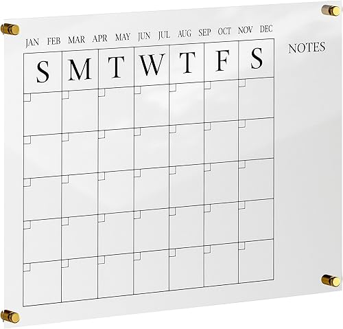 Martha Stewart Grayson - Calendario de pared acrílico con notas con marcador de borrado en seco y accesorios de montaje, 24 x 18 pulgadas, con