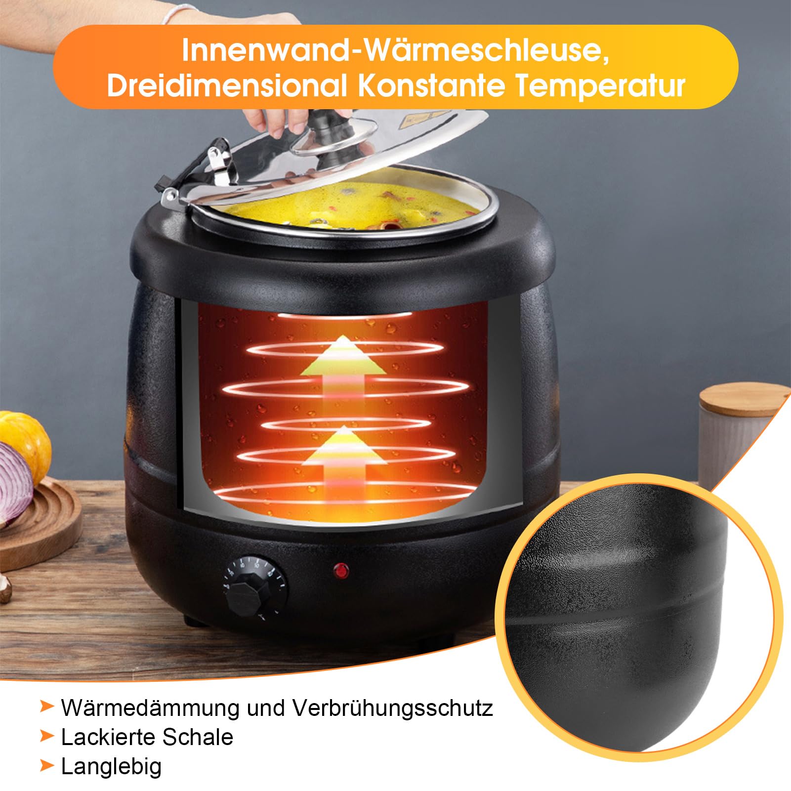 Pentola Elettrica 10 Litri, Bollitore per Zuppa 400W, con Fodera Acciaio Inossidabile Rimovibile, Scalda Zuppa, Isolamento Termico per Ristorazione