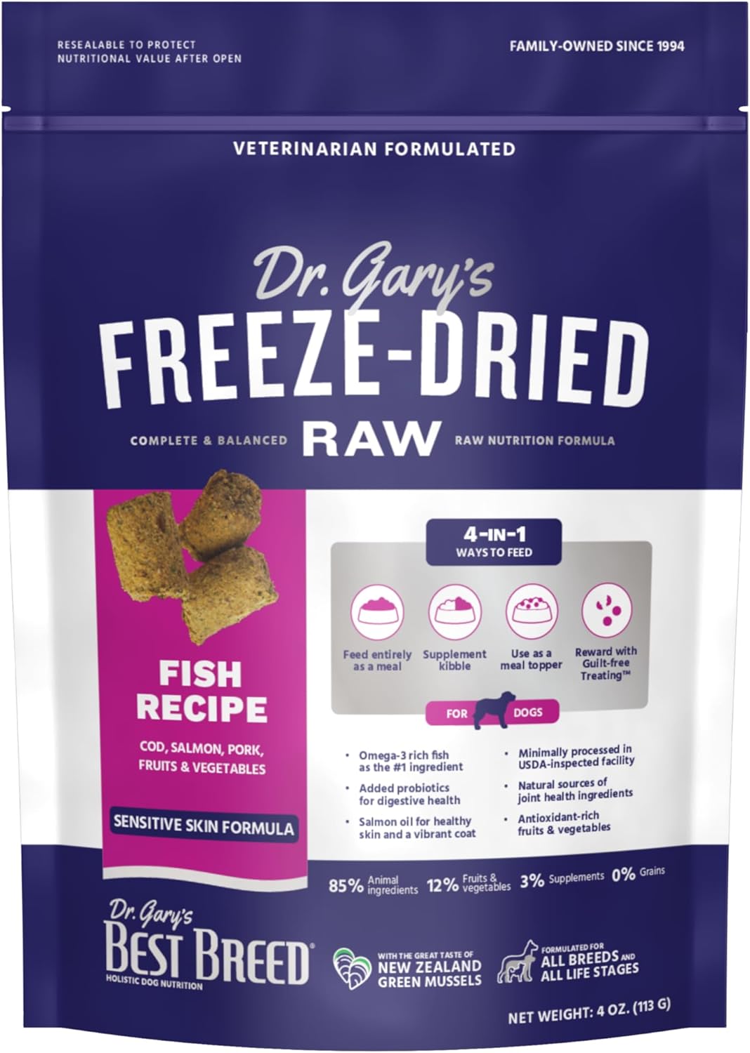 Dr. Gary's Best Breed Freeze-Dried Raw Food, Topper and Treat: Fish Recipe - 12 oz.