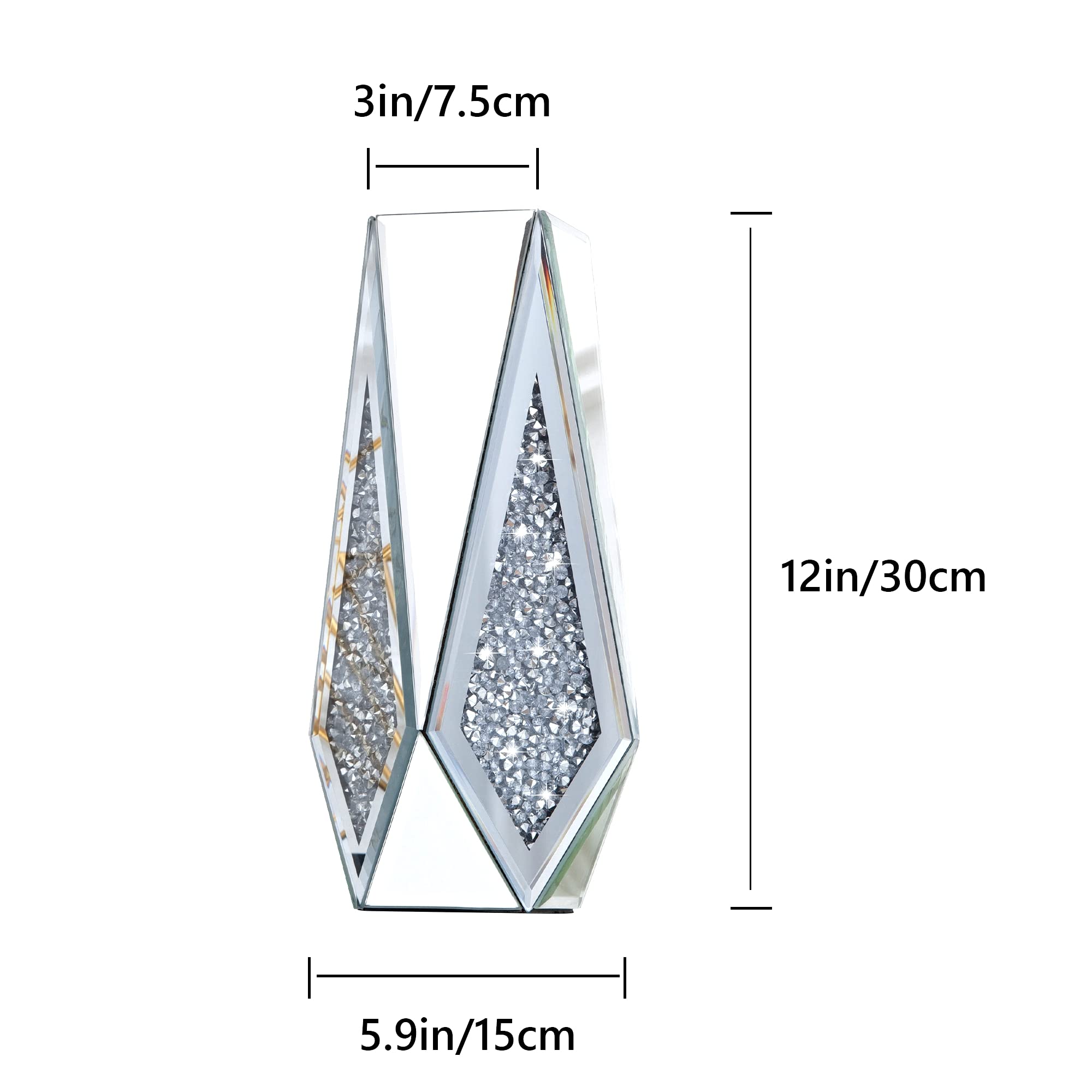 SHYFOY Vase Décoratif Grand en Verre, Miroir avec Incrustation de Diamants en Cristal, Luxe pour Décoration de la Maison, des Centres de Table, Argenté