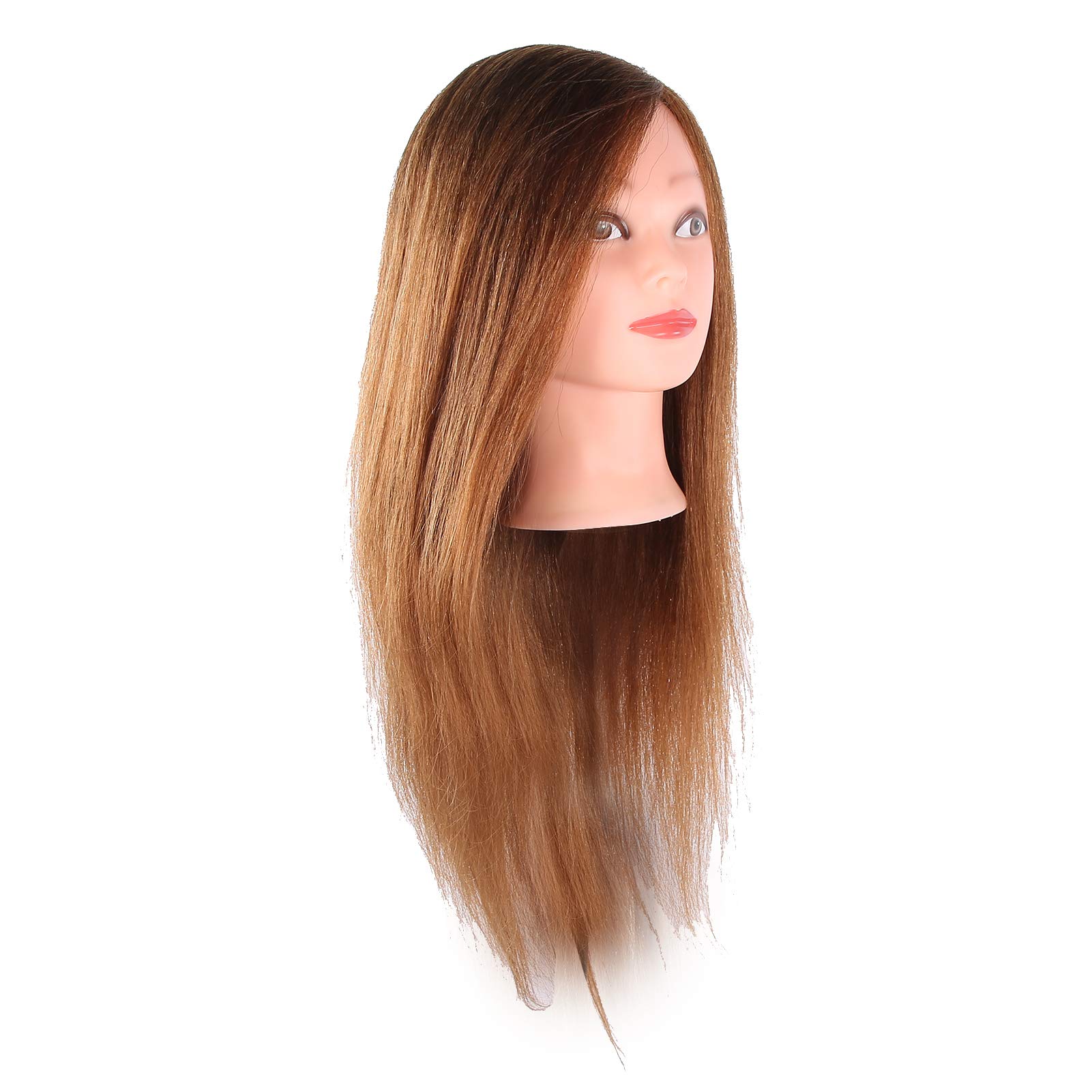Generic Testa di Manichino Parrucchiere Capelli Veri per Pratica di Cosmetologia Adatto a Studenti e Professionisti 60-65 Cm (BROWN)