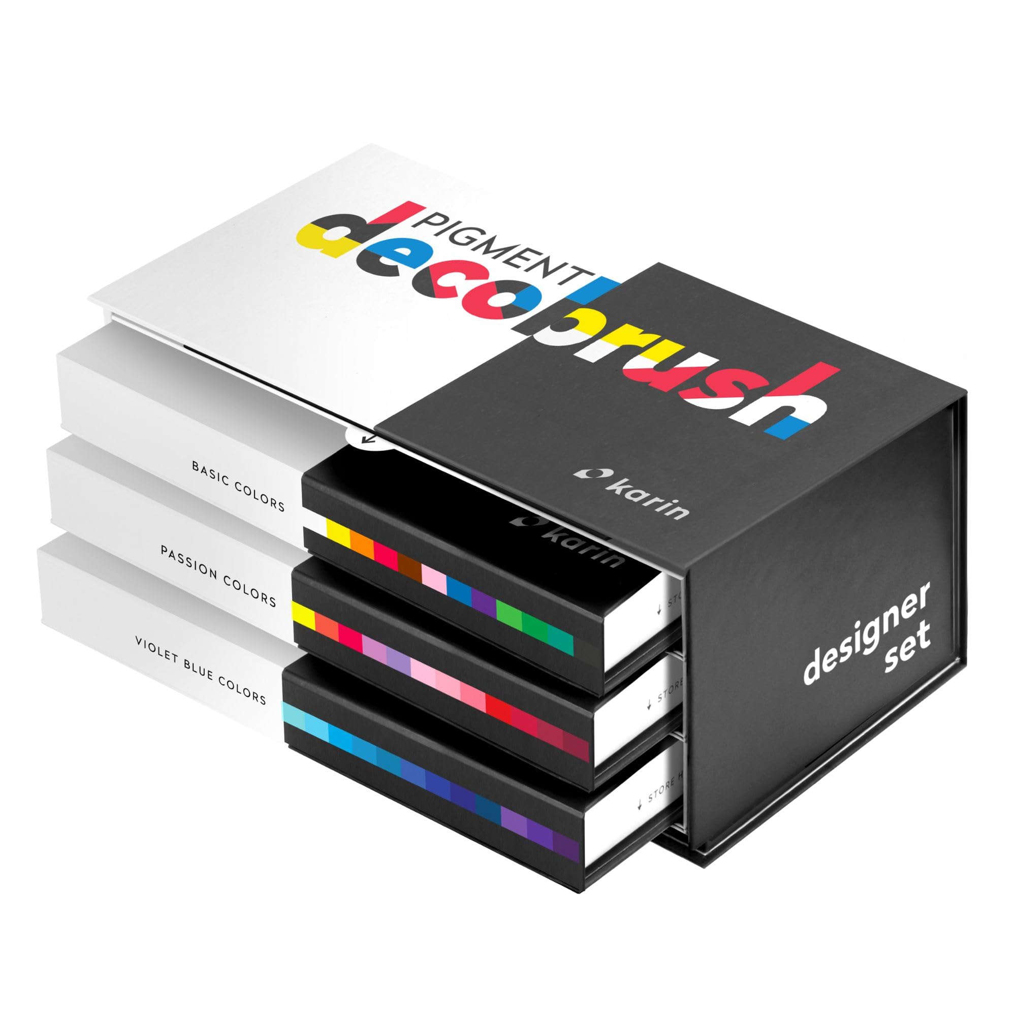 Karin PIGMENT decobrush Designer Set 36 pièces. (collections de couleurs : basique, passion, violet-​bleu)