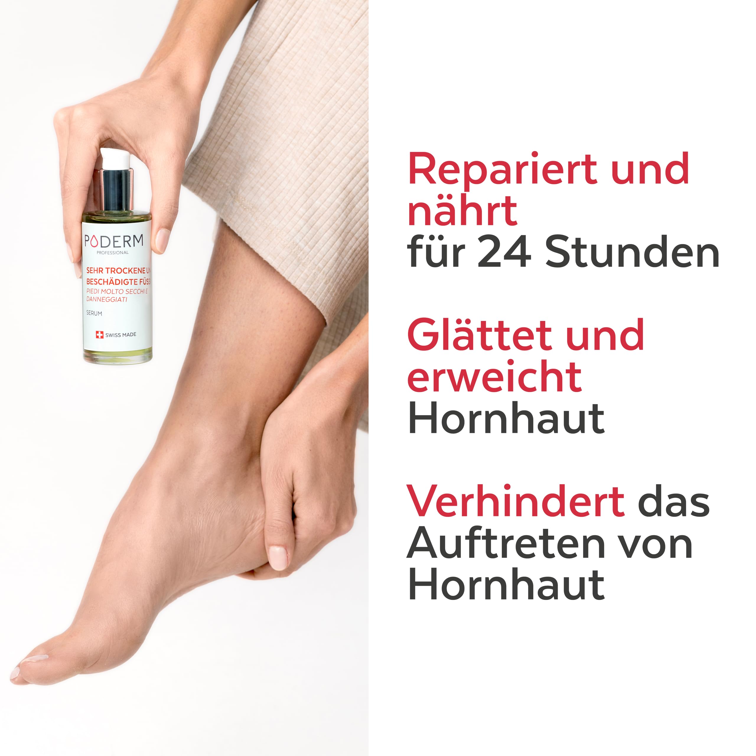 PODERM - SEHR TROCKENE UND BESCHÄDIGTE FÜSSE - Repariert und intensiv pflegt für 24 Stunden - Sichtbar reparierte Füße in 7 Tagen - 100% natürliche Inhaltsstoffe - Fußpflege - Swiss Made