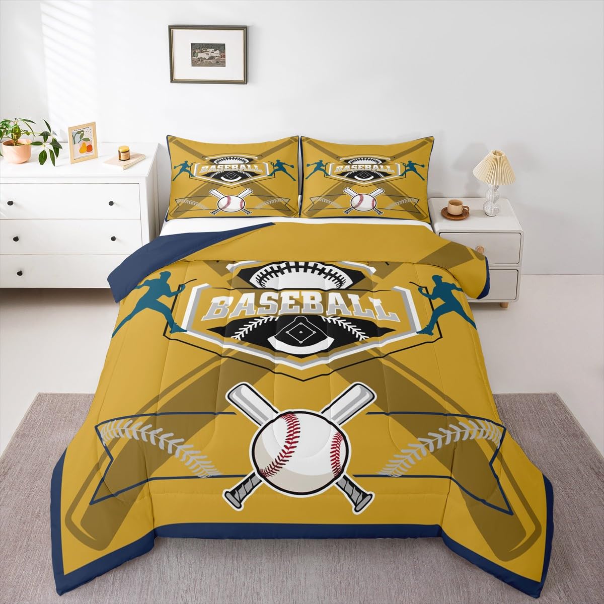 Erosebridal Baseball Comforter Set for Kids Boys - Twin Baseball Lovers Bedding Set - Sports Player Bed Set with 1 Pillowcase