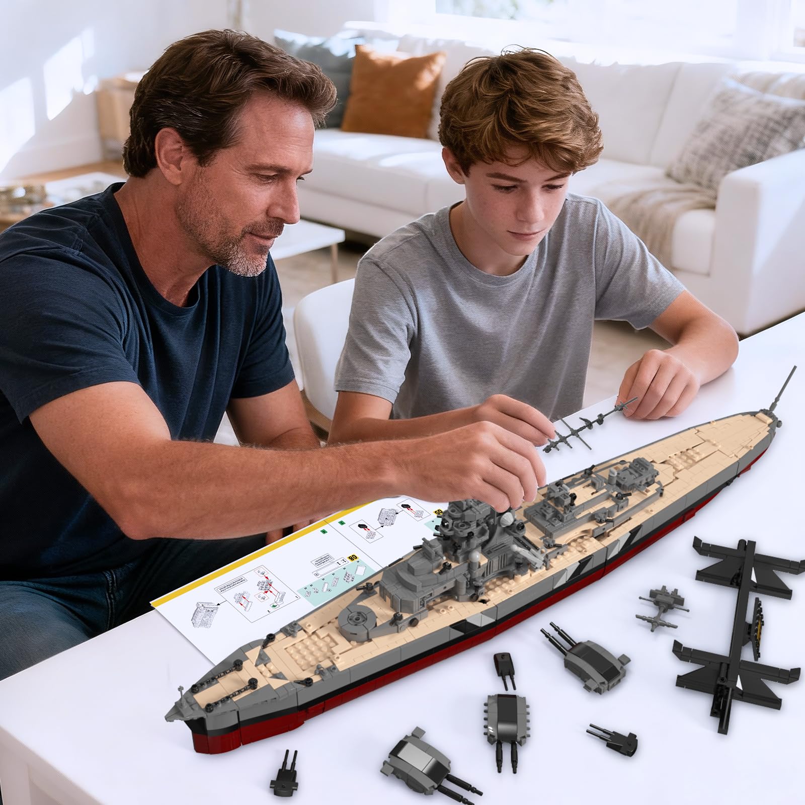 Brihappen Zweiten Weltkrieg Schlachtschiff Bausatz Set, Deutsche Kriegsschiff Bismarck Bausteine Set für Erwachsene und Jugendliche ab 14 Jahren, Militär-Themen-Bausatz als Geschenk（2535 Stück）