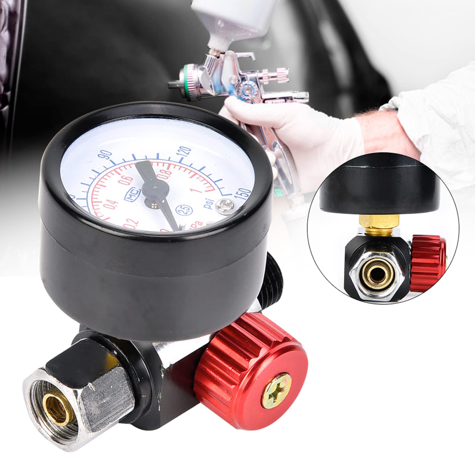 QANYEGN Paint Sprayer Air Pressure Regulator, Sprayer Pressure Gauge Air Pressure Regulator, Regulating Valve Inlet Pressure Gauge for Pneumatic Tool