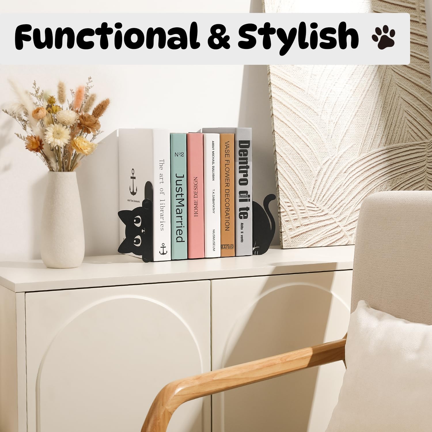 Sujetalibros de Metal con Gato Asomado Juego de 2, Sujetalibros Decorativos para Estantes, Librerías, Oficina y Escritorio, Regalo para Amantes de los Gatos y los Libros