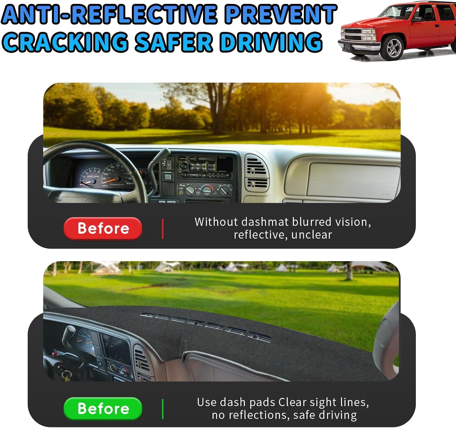 POSAID Dash Cover for 1997-2000 Chevy Chevrolet Silverado/GMC Sierra C1500 C2500 C3500 K1500 K2500 K3500, Dashboard Cover for 1997-1999 Chevy Tahoe/GMC Yukon, for 1999-2000 Cadillac Escalade, Black