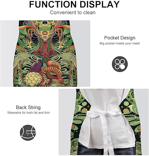 Miniatura 6 de MUSM Apron for Adults - 27.6 X 31.5 Inch, Heavy-Duty Polyester Aprons with Two Large Pockets, Waterproof Line Green Picture Kitchen Apron for