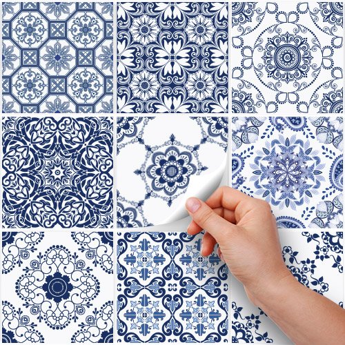 RE-COVERTILES - Adesivi Piastrelle Cucina Bagno Mattonelle adesive in PVC Impermeabili Antigraffio Stickers Decorazione Parete Cementine Peel and Stick - Modello 15 Pz 20x20 cm PS00158 Made in Italy