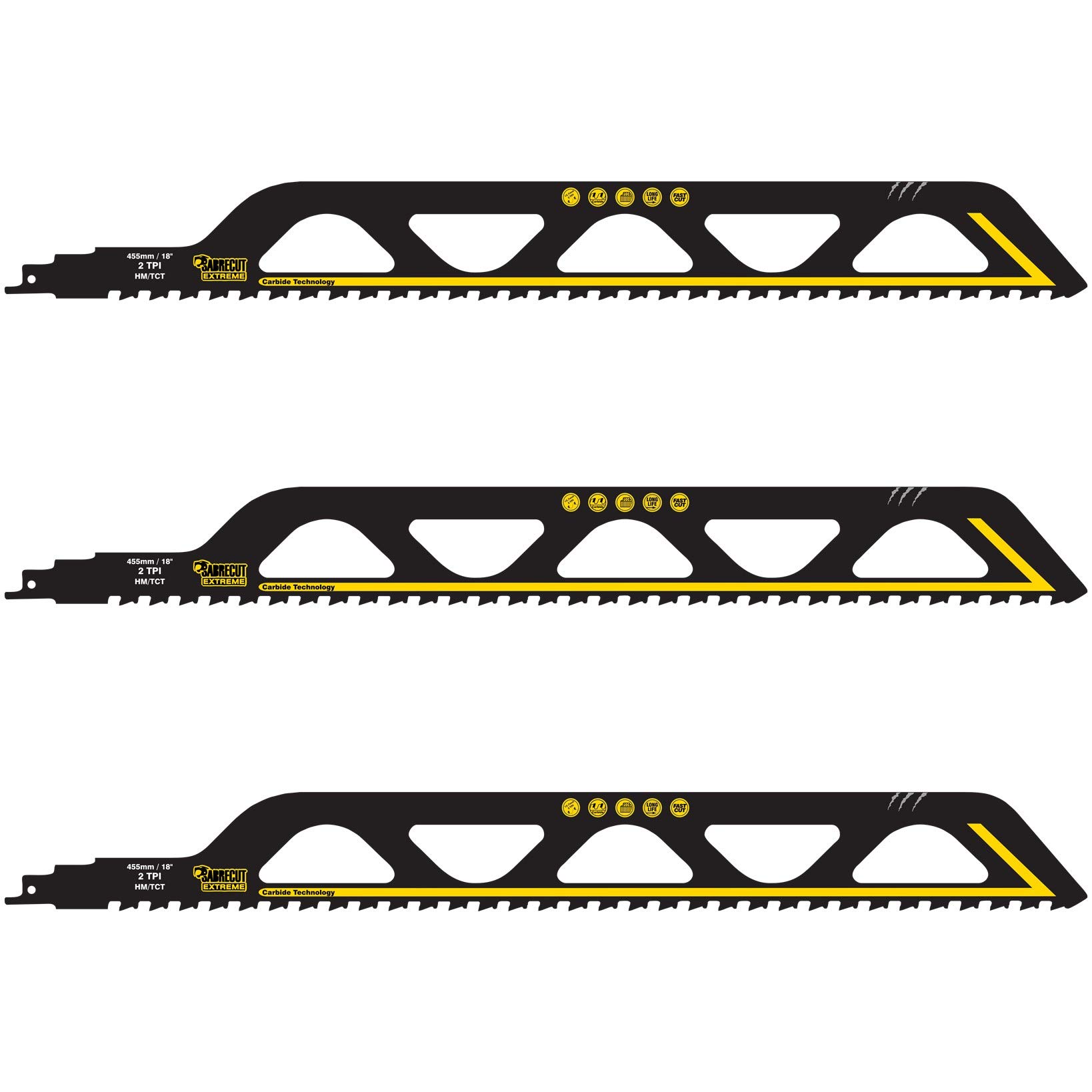SabreCut 3pcs SCRS2243HM_3 455mm 2 TPI S2243HM Hojas sierra sable | Dientes de carburo de tungsteno ofrecen corte duradero en mampostería y materiales de obra