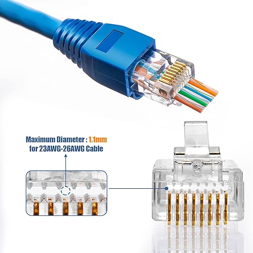 Miniatura 4 de ANPKEC 120 conectores RJ45, conector RJ45 de paso Cat6 Cat5e, enchufe de red chapado en oro 8P8C para cable sólido y estándar, 100 conectores RJ45 y