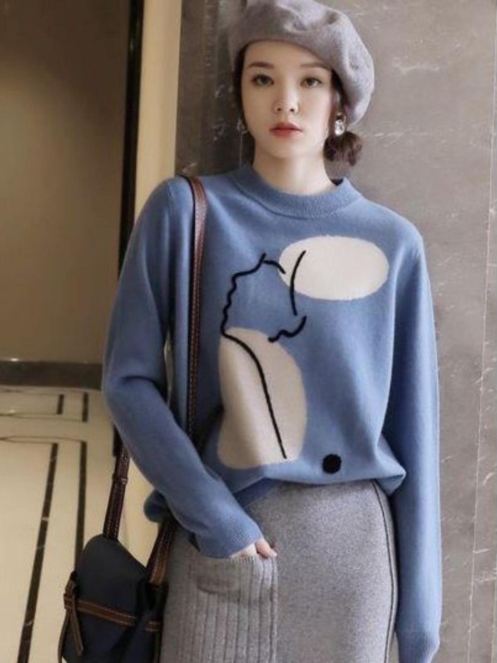 Sweter damski sweter damski sweter dzianinowy odzież zimowa damski sweter modny okrągły dekolt sweter gruby sweter z długim rękawem top nowy na Boże Narodzenie sweter