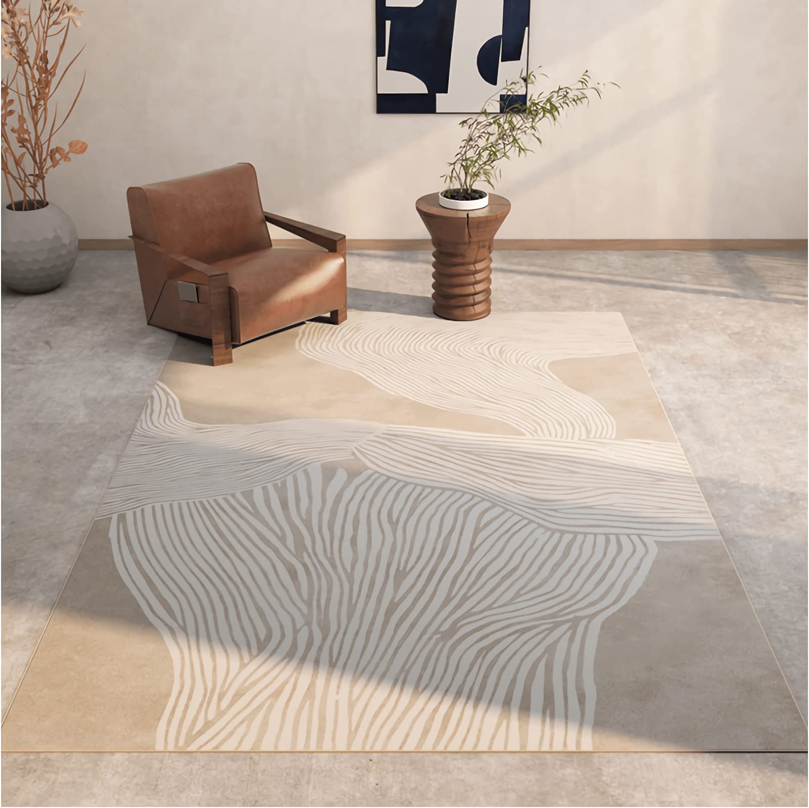 Tapis Chambre ado Tapis Decoration Chambre Adulte Design à Rayures géométriques de Style Moderne Marron Beige Tapis Chambre 60x90cm